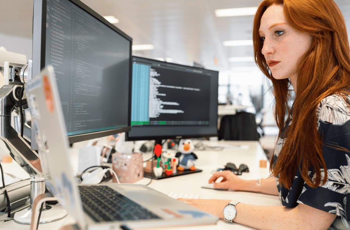 Picture of a person working at a computer.